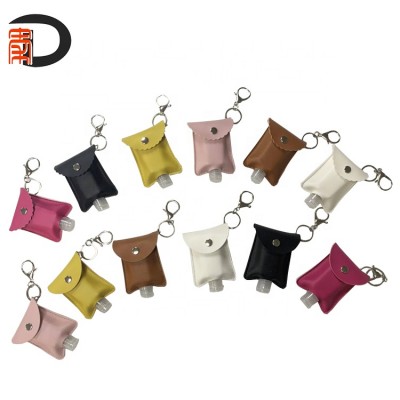 RTS Easy carry 30ML/1OZ bottle hand PU leather sanitizer holder with keychain for backpack