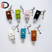 RTS PU leather hand sanitizer holder gel bag with metal keychain for travel school office